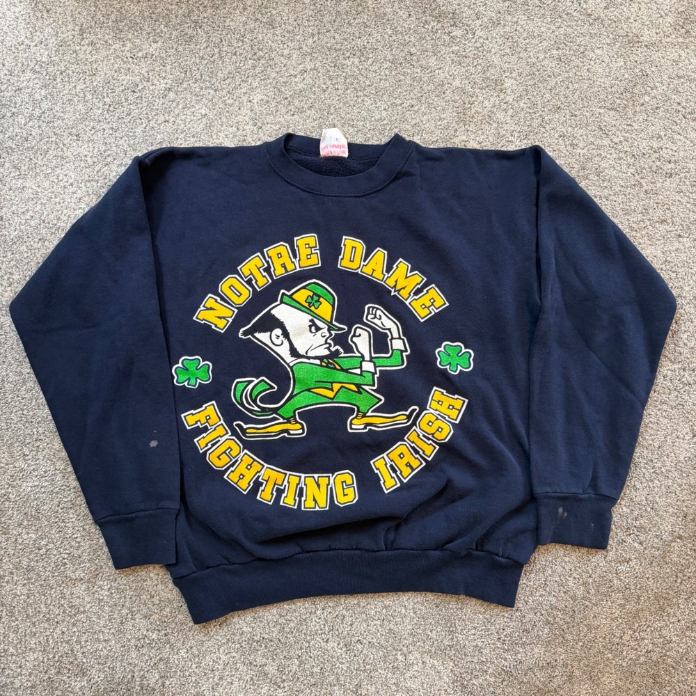 Vintage Hero Notre Dame Fighting Irish Leprechaun Navy Blue Sweatshirt Large